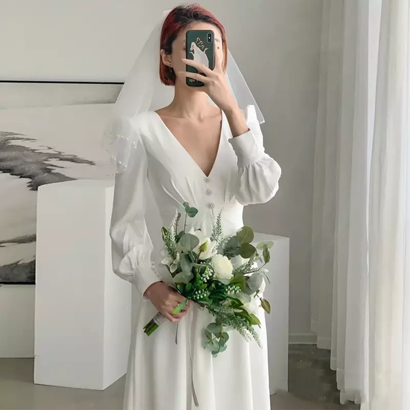 ETESANSFIN-vestido de verano blanco de manga larga para boda, fiesta, reunión de compañero de clase, reunión anual, vida diaria