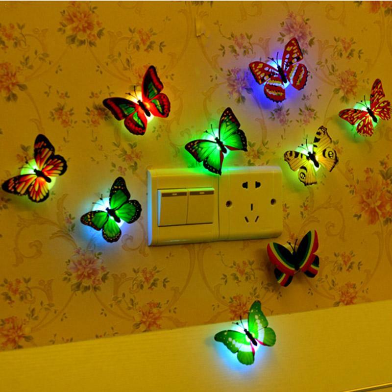 Pegatinas de pared de mariposa 3d, iluminación colorida, fácil de pegar, decoración de juego pequeño, 2023 pegatinas de pared de mariposa, lámparas de juguete