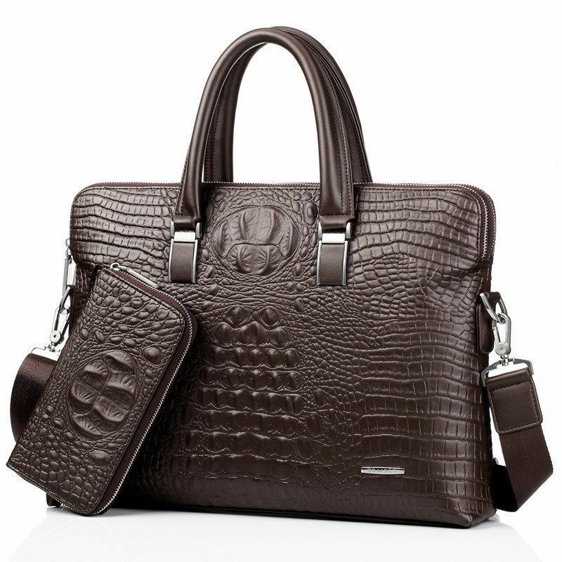 Мужской портфель из кожи аллигатора, черный деловой портфель на плечо, сумка-мессенджер для ноутбука, сумка для ноутбука, 2023