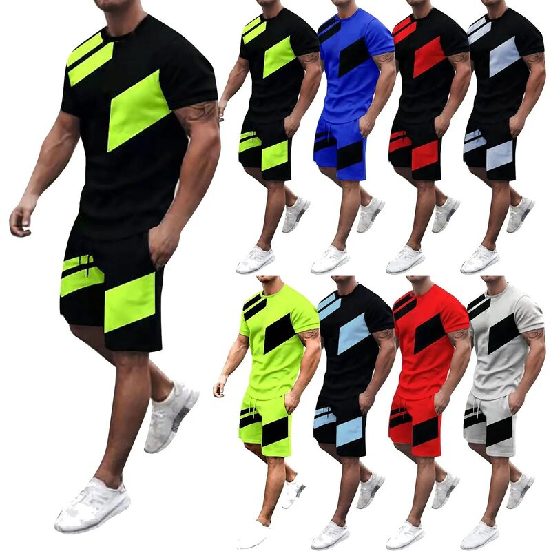 Conjunto de treino de jogging casual masculino, camiseta e shorts, conjunto de 2 peças, roupas de verão, 2024