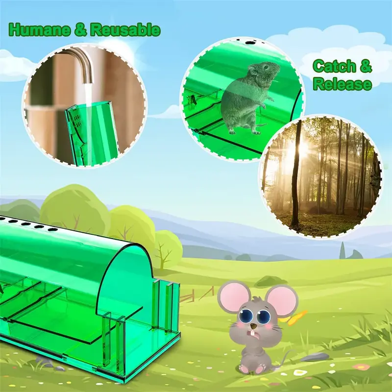 3個透明マウストラップげっ歯類マウスライブキャッチャー再利用可能小動物ケージマウスキラーネズミ捕り小型ラットトラップキラー
