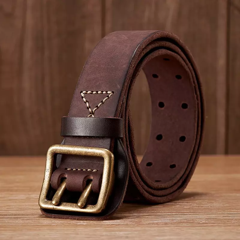 Cintura in pelle originale spessa cintura larga da uomo Vintage cintura da Cowboy in vera pelle di vacchetta da uomo con fibbia a doppio polo