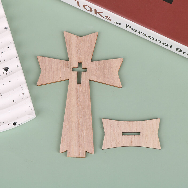 Paquete de 10 cruces de madera para manualidades, cruces de madera sin terminar para decoración de centros de mesa