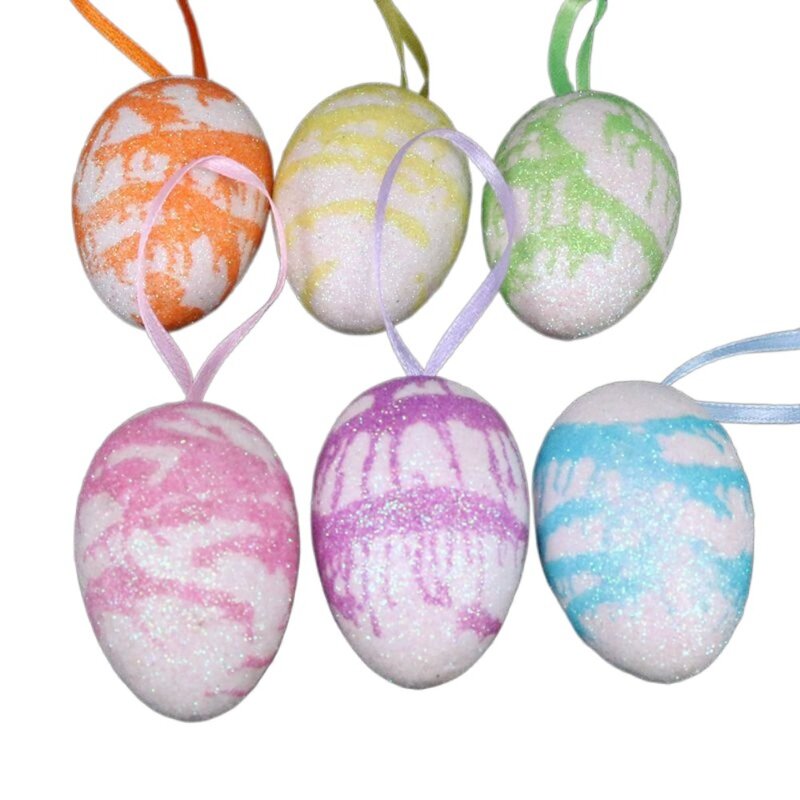 Juego de huevos de Pascua de espuma de conejo, pintura de Pascua Artificial artesanal, punto de flor, coloridos, decoración de fiesta
