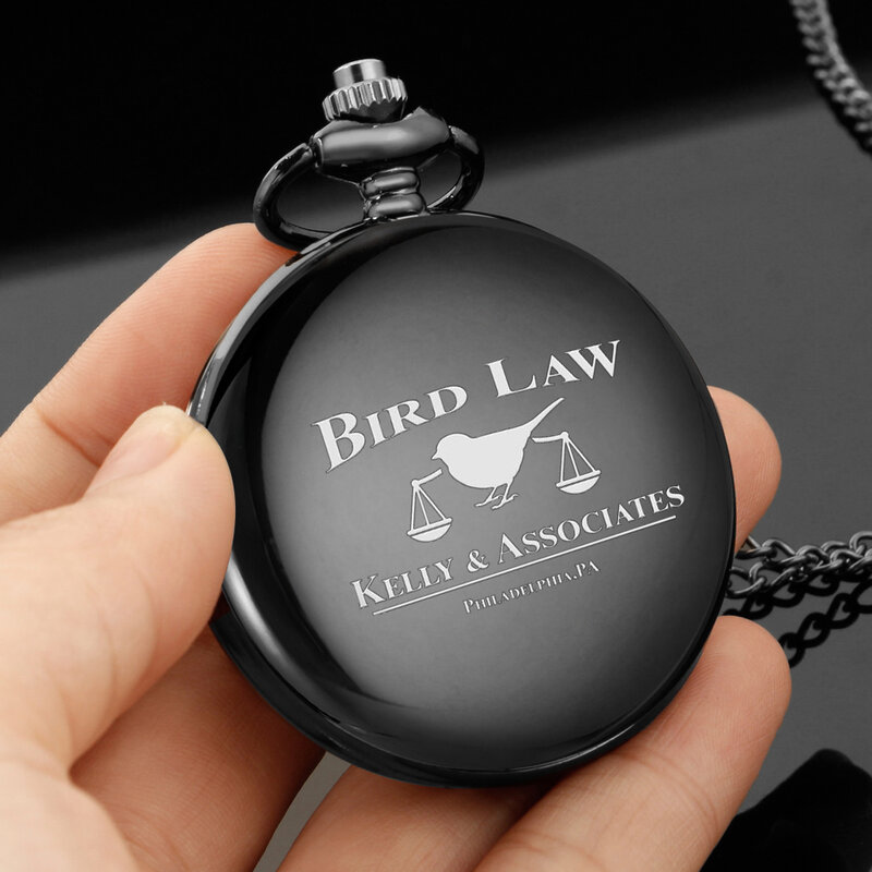 Bird Law-reloj de bolsillo con diseño de moda tallado, pulsera con alfabeto inglés, cadena de cinturón, de cuarzo negro, regalo perfecto