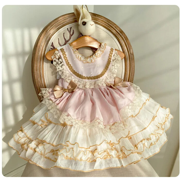 Lolita Baby Ruffle Puffy Satin Dress, Girl Princess Dress, 1 ° Aniversário de Baile, Noite, Casamento, 0 a 6 Anos