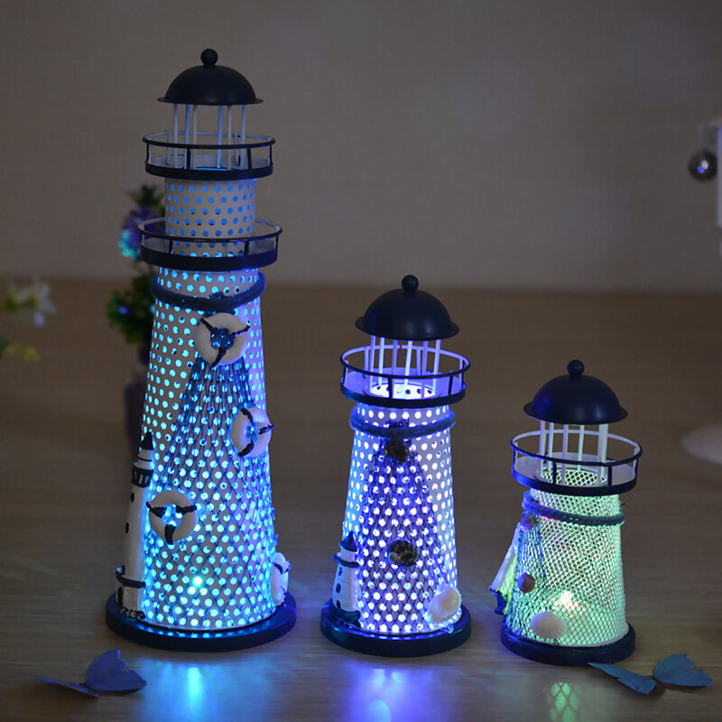Faro LED hecho a mano, accesorio náutico mediterráneo que cambia de Color, regalo maravilloso de hierro