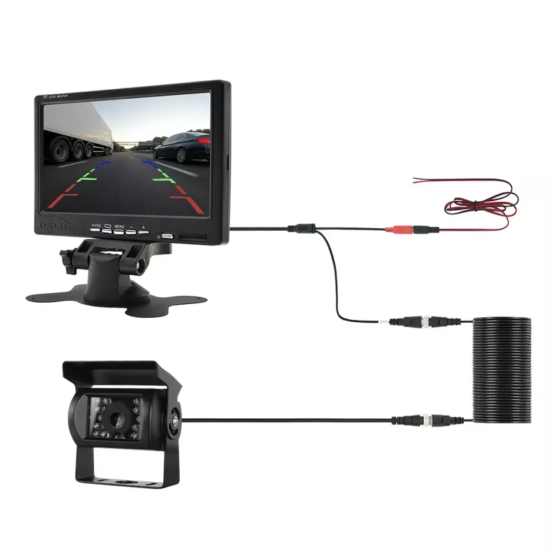 Monitor tylna kamera samochodowa MJDOUD 7 Cal do samochodu ciężarowego 9-36V kamera cofania HD z ekranem 1024*600 uniwersalny