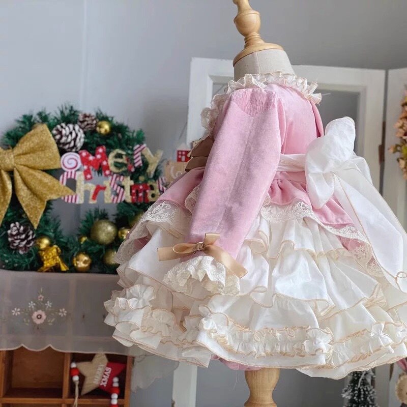 Sukienki w stylu lolity urodziny dziecka sukienka jednoroczna uroczystość sukienka Vintage elegancka, z kokardą Tutu Vestido ubrania dziecięce balowa suknia Prince
