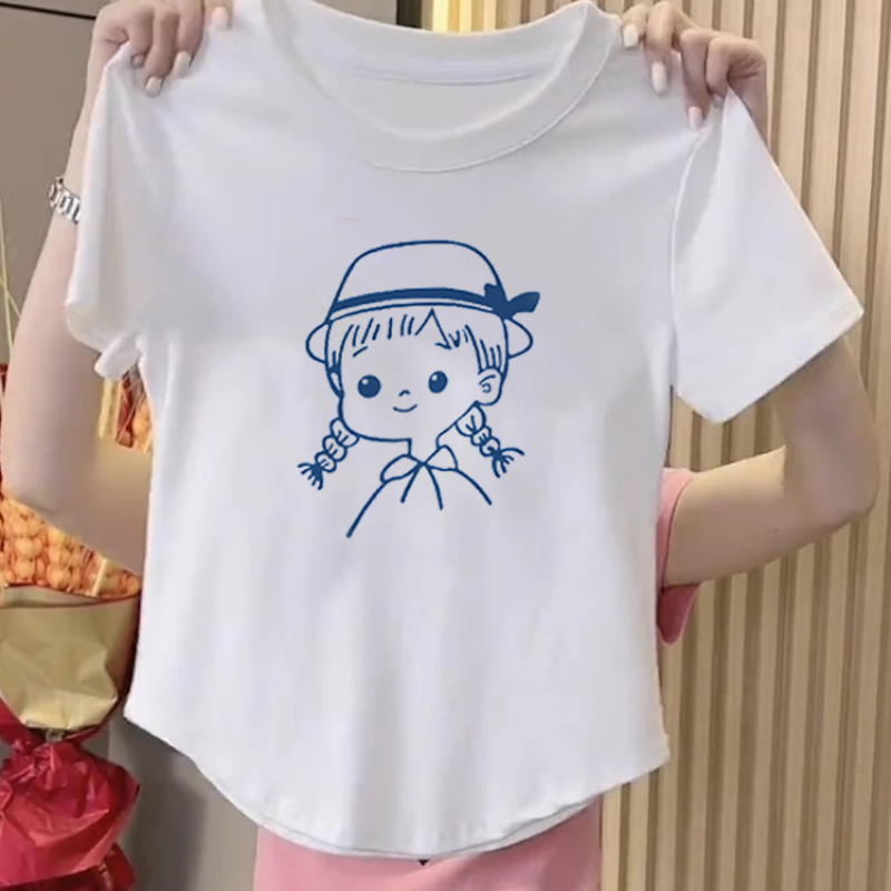 LKSK Camiseta ajustada de algodón puro para mujer, camiseta de manga corta con hombros descubiertos, Top de media manga corta de nuevo diseño