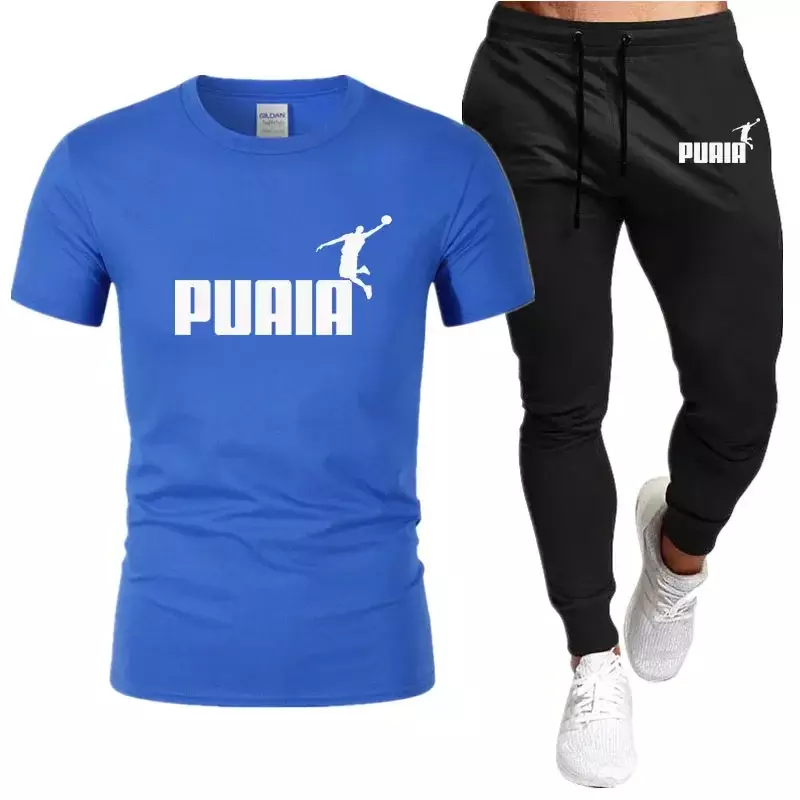Conjunto de camiseta e calça de jogging de manga curta masculina, terno esportivo casual puro algodão, marca fashion, verão, conjuntos de duas peças, 2022