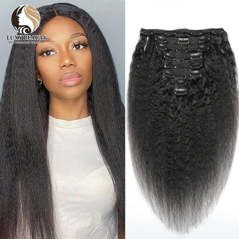 Afro Kinky Straight Clip-In extensões para mulheres, preto natural, cabelo humano Remy brasileiro, 10-26 in, 120G, 8 pcs/set