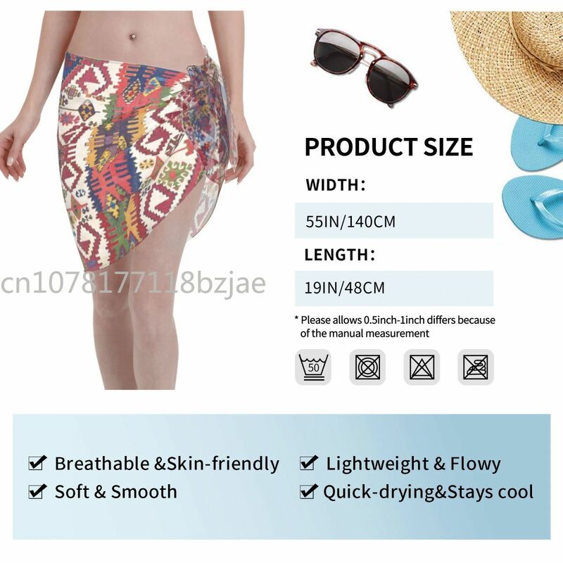 Sexy Women Adana Kilim Anatolia Tribal Perspective Short Sarongs Swimsuit Coverups Beach Bikini Wrap Short Skirt
