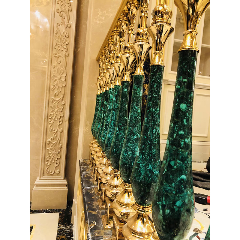 Luxury Natural Raw Malachite Stone Stair Case Railing for Stairs Green Agate Balustrades Handrails