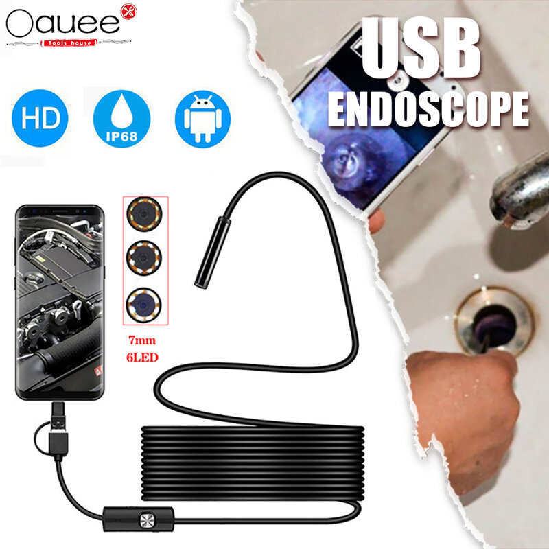Câmera endoscópio Android USB, Borescope de inspeção impermeável, flexível, PC, Notebook, 5,5mm, 7mm, 6LED