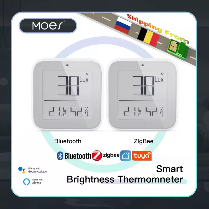 MOES-termómetro inteligente ZigBee con Bluetooth, medidor de brillo de malla, Sensor de temperatura y humedad, Control por aplicación inteligente Tuya