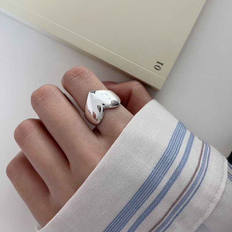 BF CLUB 925 srebrne pierścionki z prostymi serduszkami dla kobiet para moda geometryczne Vintage ręcznie robione nieregularne pierścionki prezenty na przyjęcie