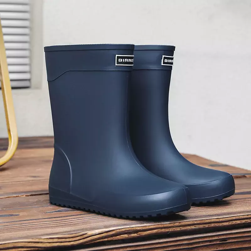 Fashion Men's Rain Boots Rubber Gumboots 2023 Slip on Mid-calf Waterproof Working Boots Comfort Non-slip Fishing Shoes for Men