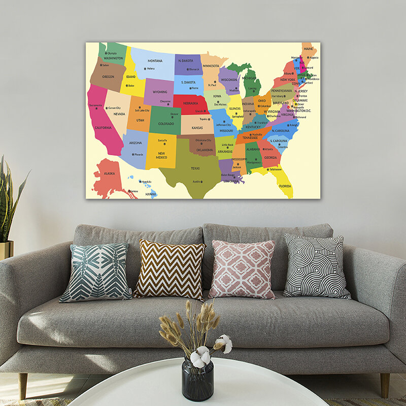 Mapa USA w języku angielskim 150*100cm obraz na płótnie Wall Art plakat i druki artykuły biurowe salon dekoracji wnętrz