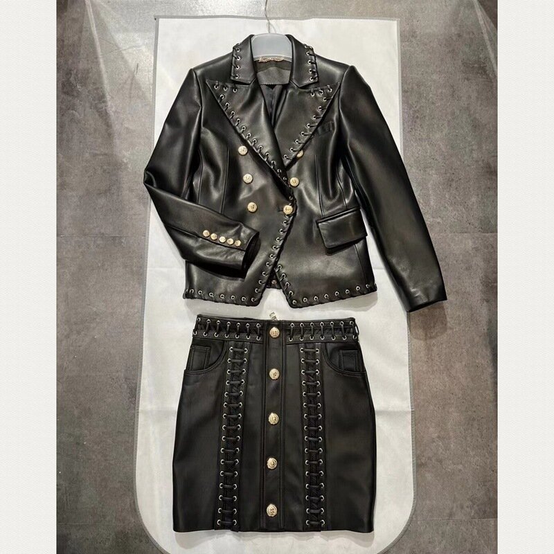 여성용 양가죽 짧은 가죽 오토바이 재킷, 핸드 붕대 스커트, 트렌치 코트, 신제품