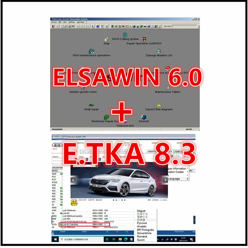 Catálogo de piezas electrónicas Elsawin 2024 E T/ K 8,3, Elsa win 6,0 para V-W para a-udi, Software de reparación de automóviles en hdd de 6,0 gb, novedad de 250