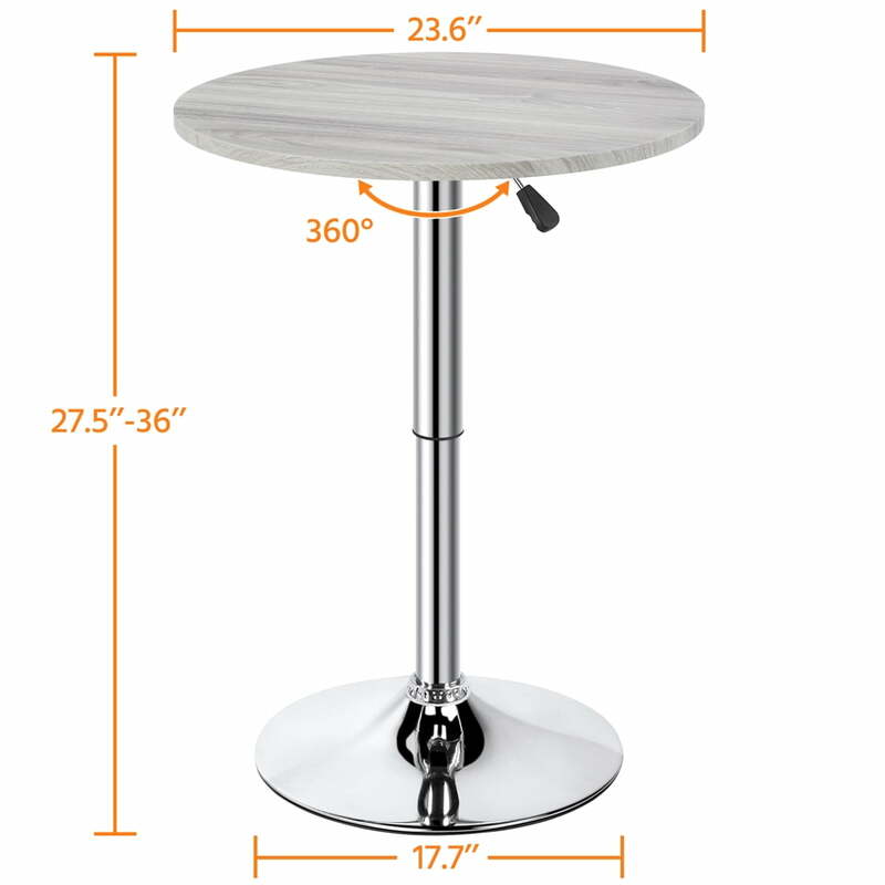 Регулируемая высота, круглый стол для паба и бистро, поворот на 360 °, кухня, бистро, барный стол, серый