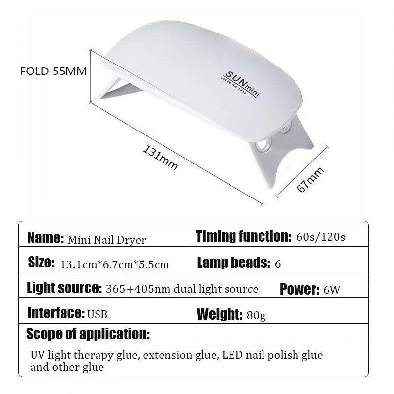 Vendita calda MINI UV LED Nail Dryer Sunmini portatile Usb Gel Nail Cure Polish Dryer 45s/60s Timer impostazione DC 5V Nail Art Light