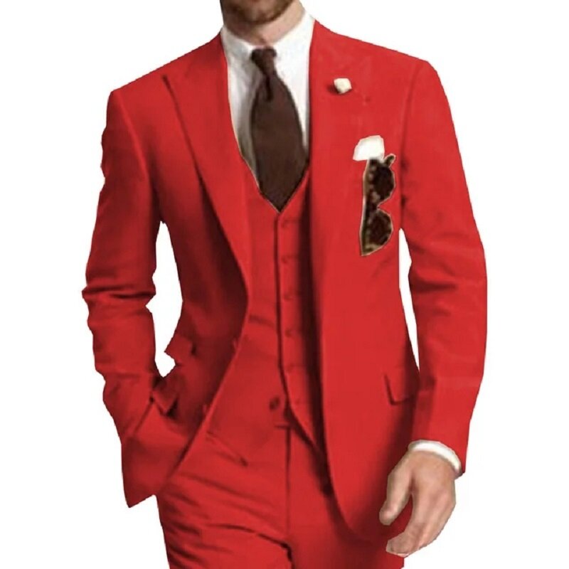 Business Party Best Men Suits Peaked Lapel Two Button Custom Made Wedding Groom Tuxedos (Jacket +Pants +Vest)