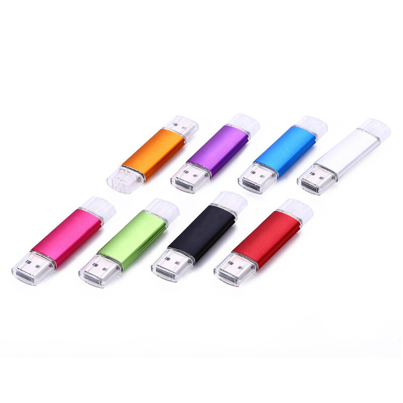 10 Buah/Lot Gratis LOGO Kustom Logam Multiwarna OTG Tipe-c USB Flash Drive Pena Drive 4Gb 8Gb 16Gb 32Gb 64Gb Pendrive USB2.0 Tongkat