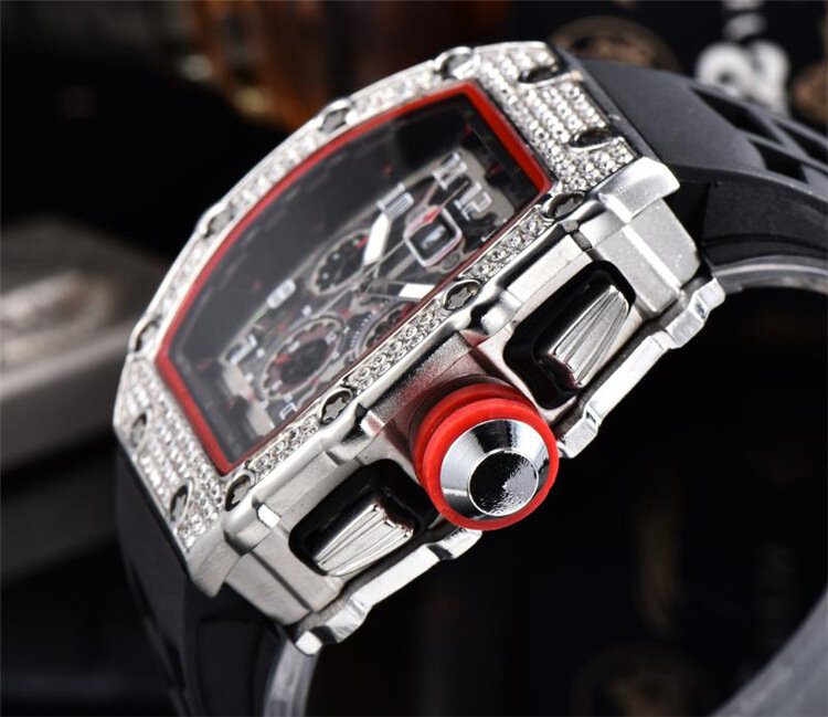 Reloj de cuarzo con esfera de diamante para hombre, cronógrafo de edición limitada con correa de silicona, de lujo, con función completa