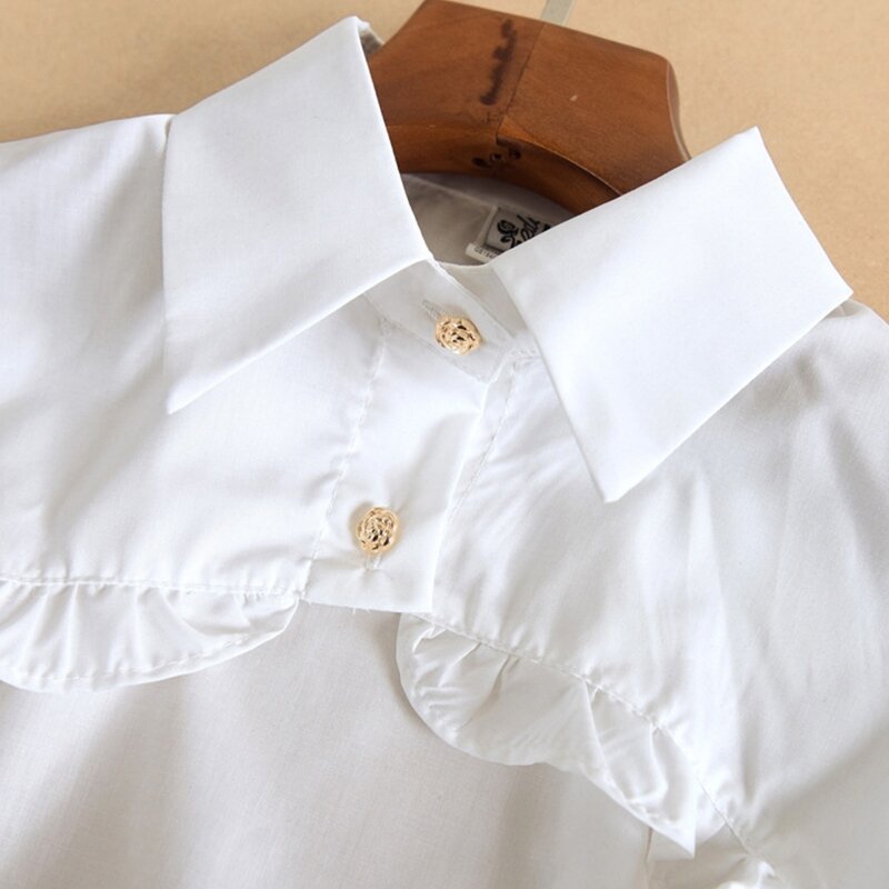 Съемная блузка с искусственным воротником-стойкой и лацканами, рюшами по краю, половина рубашки, укороченные топы с длинными для