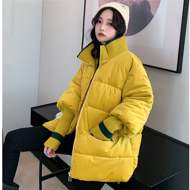 Зимняя женская куртка 2023, вельветовое Стеганое пальто, женская парка, свободная Студенческая одежда, плотная верхняя одежда