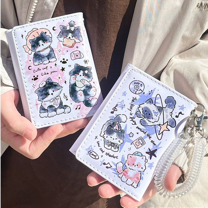 Xiuya 여성용 귀여운 고양이 지갑, 럭셔리 디자이너 만화 그래피티 동전 지갑, 귀여운 여성 미적인 짧은 소형 지갑, 패션