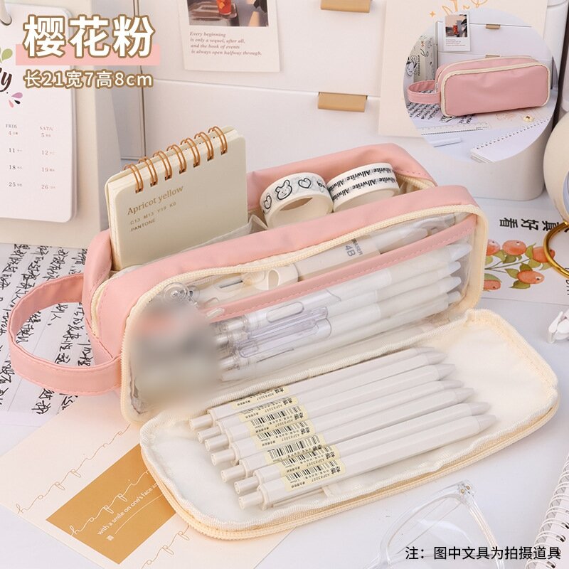 Girls Kawaii Pencil Case Double Layer Large Capacity Pen Bag Portable Pencil Box School Student Supplies Stationary Organizer