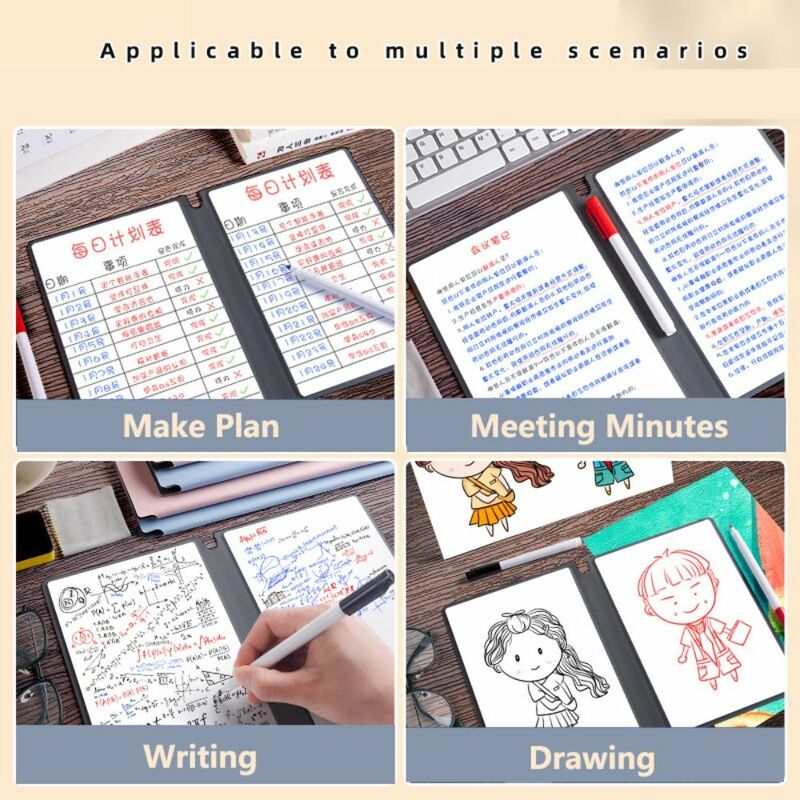 A4/A5  Whiteboard Notebook Set With Whiteboard Pen Erasing Cloth Leather Memo Pad Weekly Planner Portable Office Notebooks