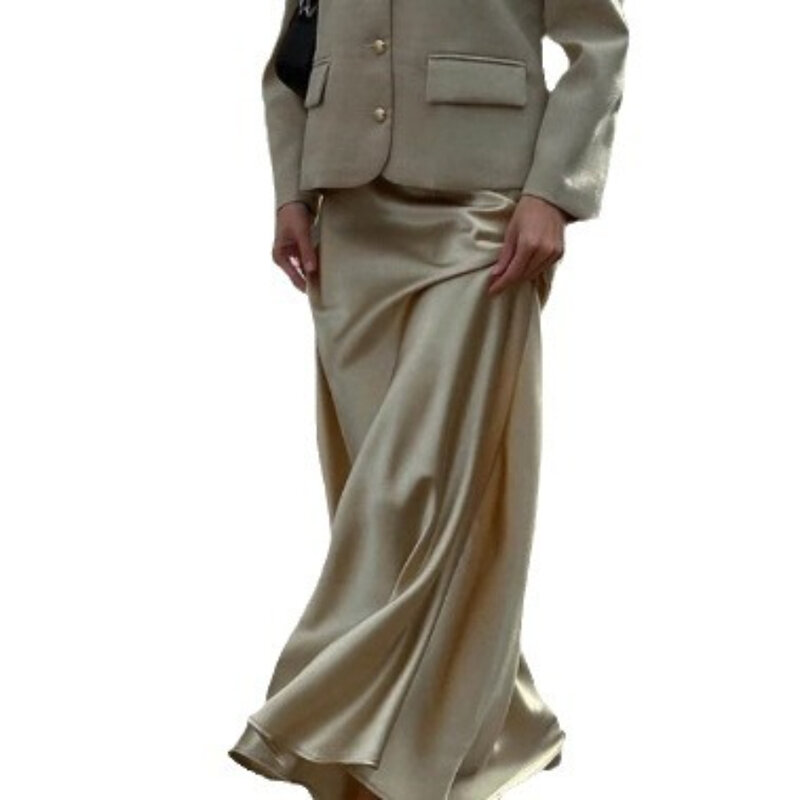 Женская атласная юбка с высокой талией, элегантная Однотонная юбка-годе, весна-лето 2024