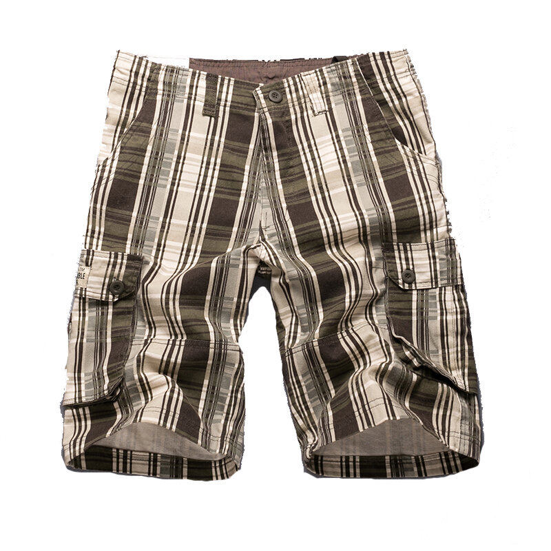 New Summer Cotton Plaid Cargo Shorts Mens Multi Pocket Short Pants Male Beach Shorts High Quality Casual Shorts Size 29-38