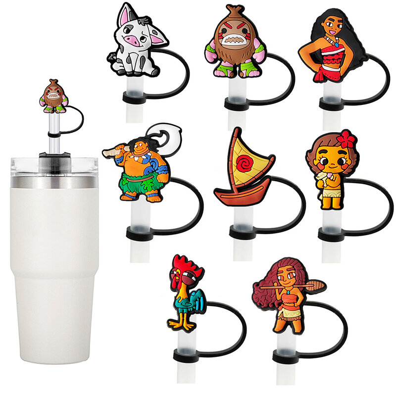 Hot Toys Disney Moana Straw Cover Cap 10MM Drink Straw Plug Reusable Splash Proof Drinking Fit Cup Straw Cap Charms Pendant
