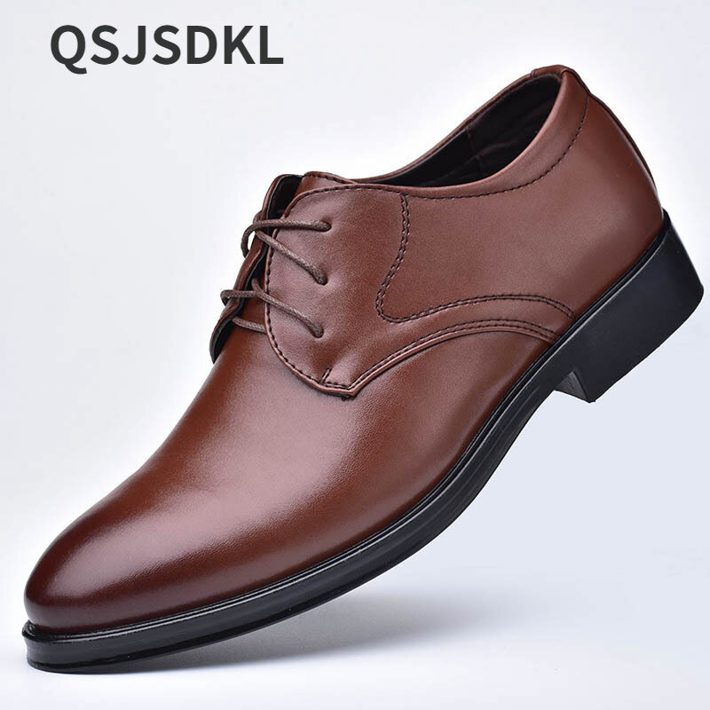 Zapatos de cuero para hombre, calzado de vestir de negocios, informal, absorbente de golpes, resistente al desgaste, combina con todo