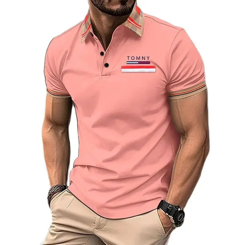 Рубашка-поло мужская с нагрудным карманом, модная Повседневная дышащая футболка на пуговицах, топ с принтом, лето 2024