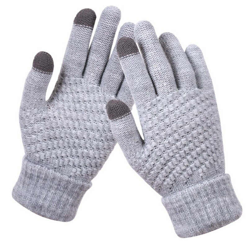 Sarung tangan rajut hangat musim dingin, sarung tangan rajut hangat tebal, sarung tangan dewasa layar sentuh ponsel untuk pria wanita