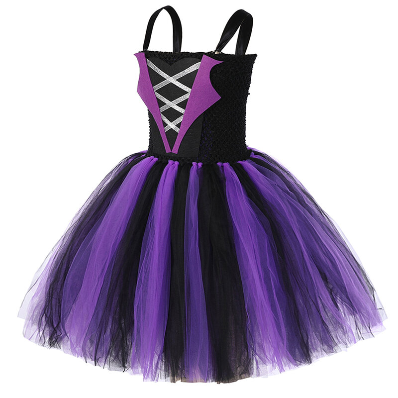 黒と紫のパッチワークコスプレドレス,子供のための豪華な衣装,パーティードレス,ハロウィーンの衣装