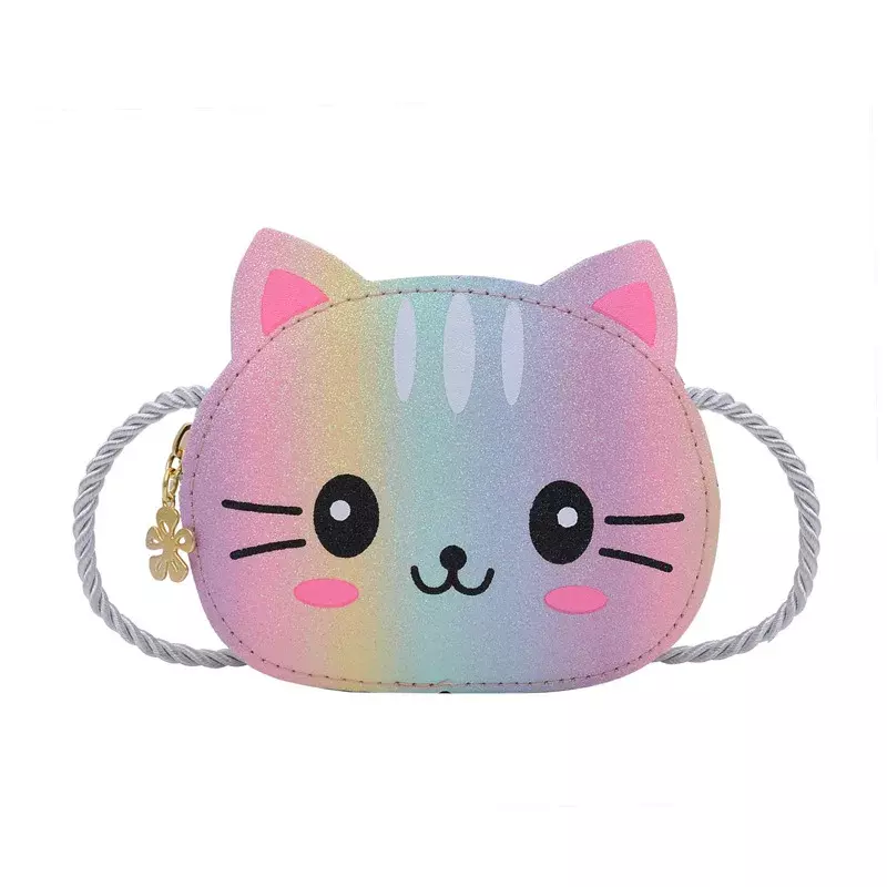PU Leather Crossbody Bag for Children Cartoon Baby Girls Mini Cute Cat Shoulder Bags Zipper Wallet Kids Small Coin Purse