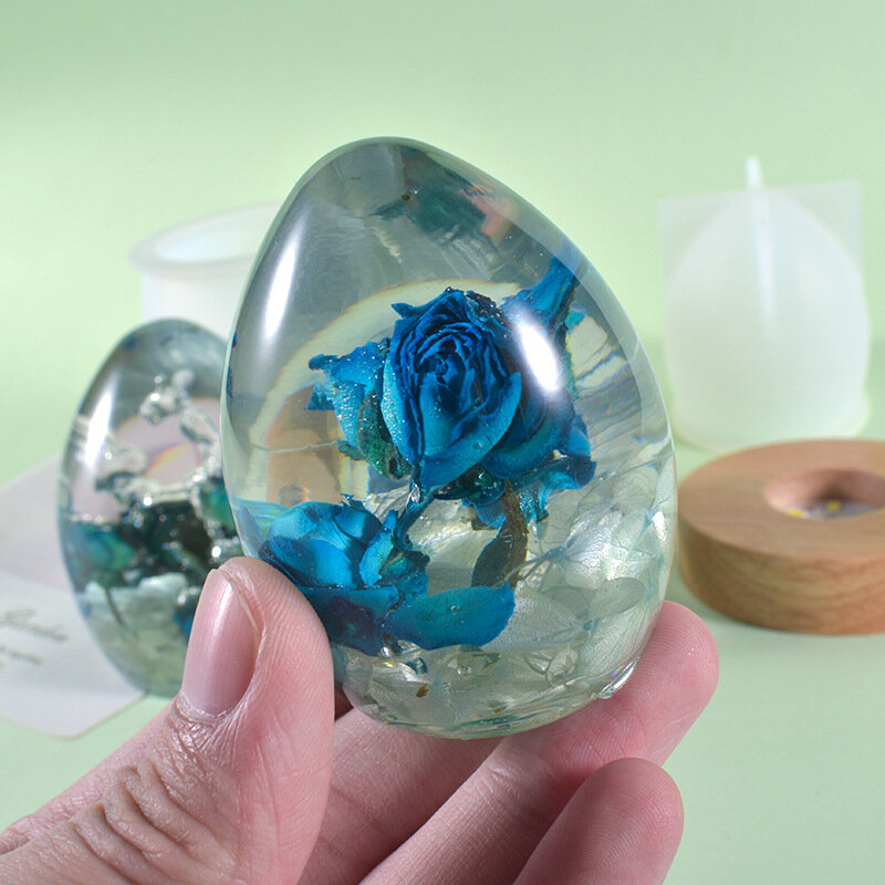 Molde de resina epoxi de cristal de varios tamaños, molde de silicona con forma de bola de huevo ovalada, luz nocturna, decoración de joyería