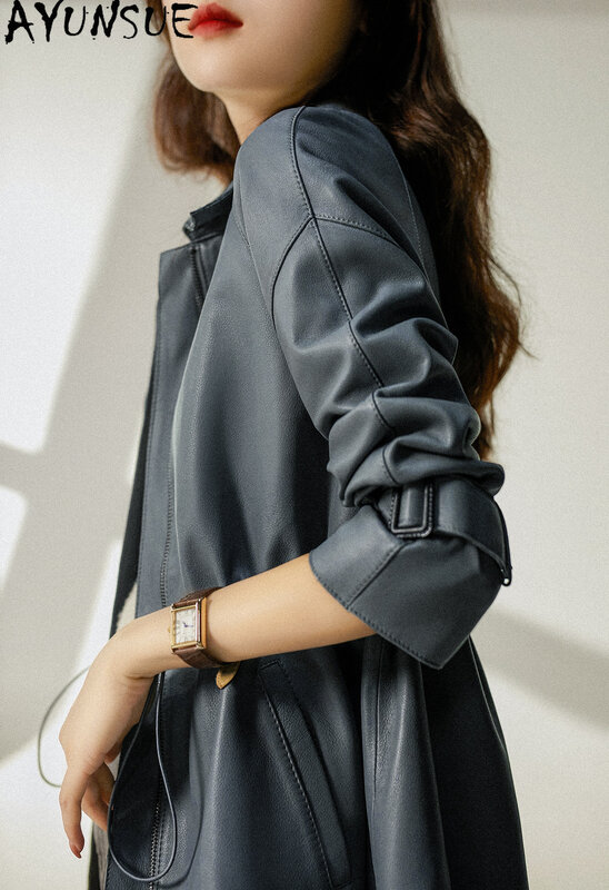 AYUNSUE-Jaqueta de couro real feminina, casaco de pele de carneiro estilo coreano, elegante gola quadrada, alta qualidade feminina