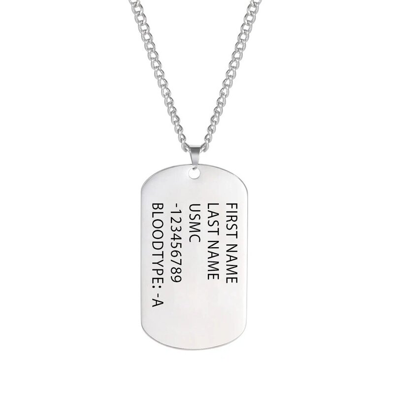 Military Army Tactical Personalized Bar US Dog Tag Necklace Soldier Name Chain Custom War Gift For Man Stainless Steel Jewelry