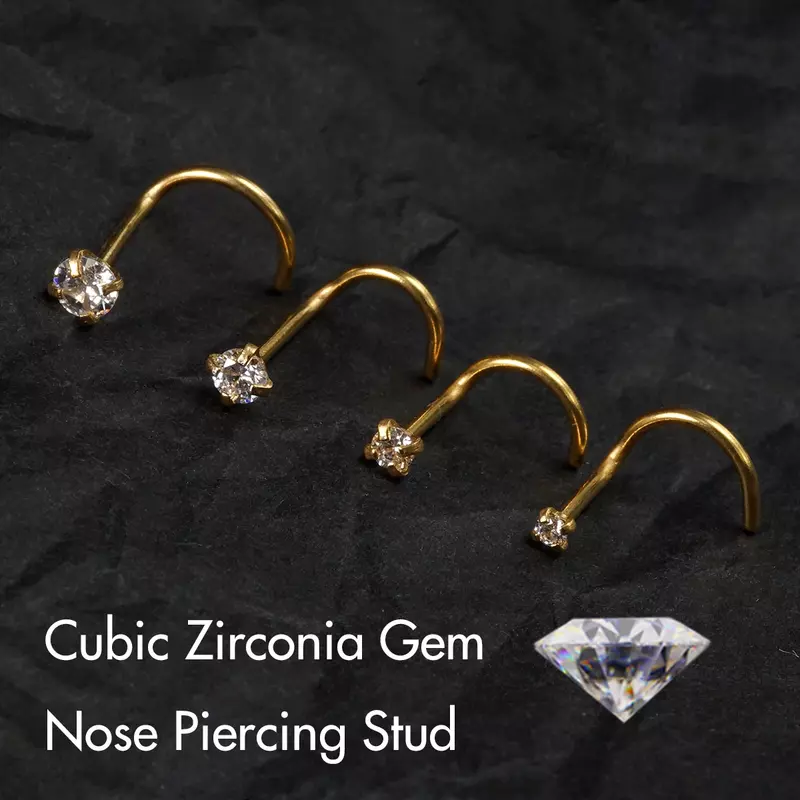 5Pcs CZ Gem Stainless Steel Nose Piercing Stud Crystal Nariz Body Jewelry S L Bone Shape Nostril Rings for Women Girl 20g 0.8mm