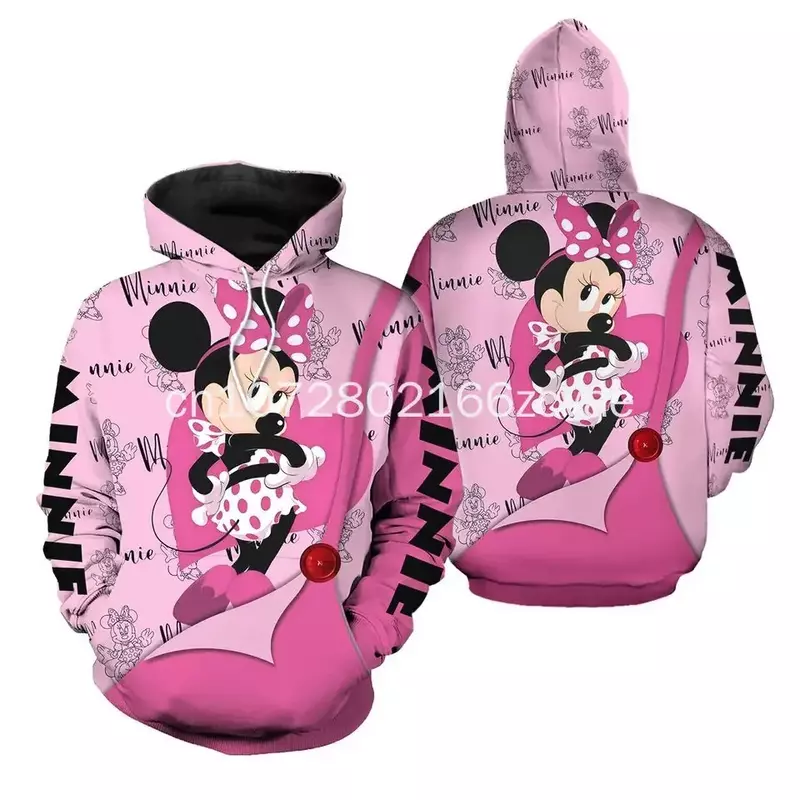 Hoodie Disney Minnie Mouse motif 3D, baju olahraga anak-anak y2k motif kasual, Hoodie Disney Minnie Mouse kustom