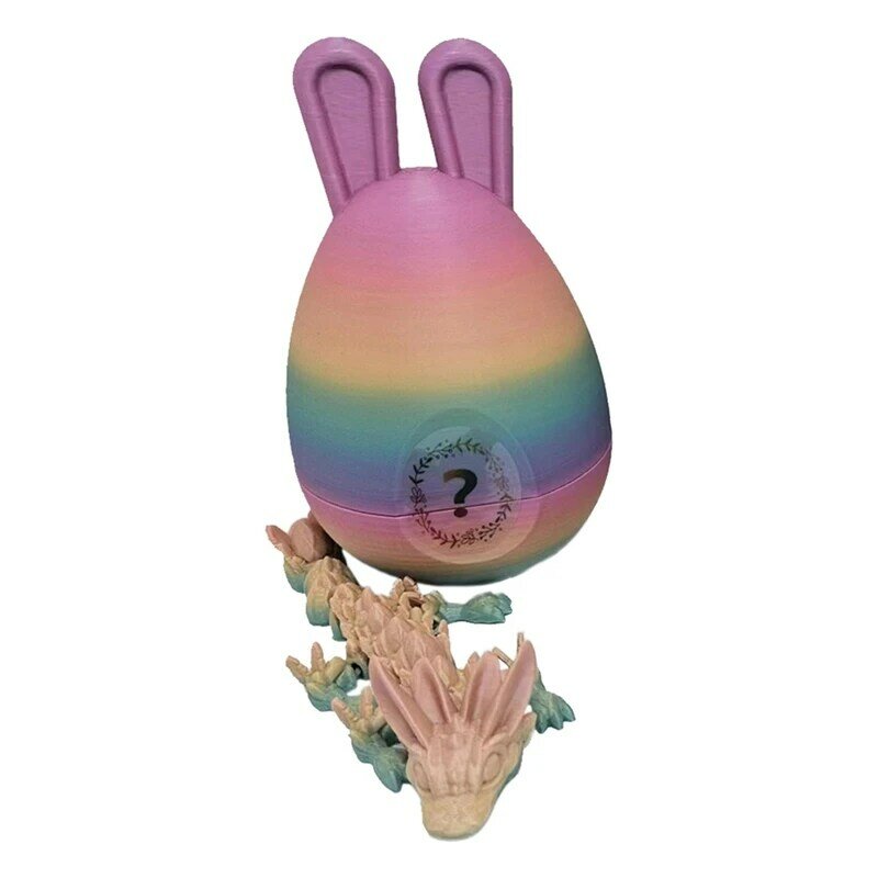 Huevos de Orejas de conejo de Pascua con Dragón, huevo de dragón impreso en 3D, juguetes Fidget de dragón de cristal, dragón articulado completo en huevo