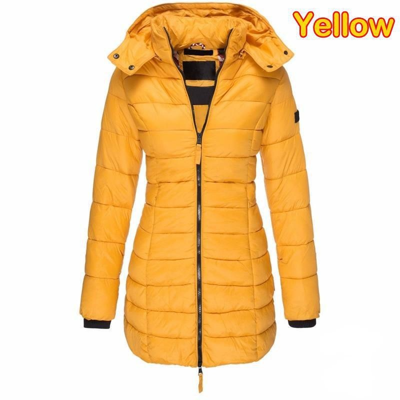 Chaqueta de algodón con capucha y cremallera para mujer, abrigo largo, grueso, informal, cálido, para exteriores, moda de otoño e invierno